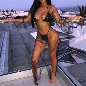 Diamanté crystal rhinestone fishnet mesh dress